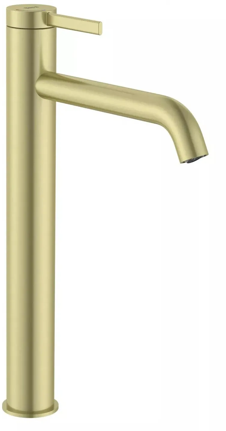 Baterie lavoar Roca, Gama Ona, monocomanda, marime XL, levier metalic, cartus ceramic, set evacuare push to open, brushed brass, alama mat