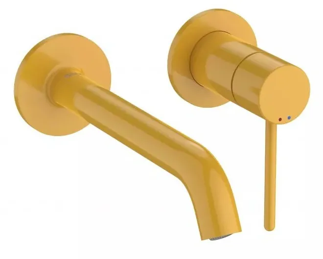 Baterie lavoar Roca, Gama NU, incastrata, monocomanda, marime M, levier metalic PIN, cartus ceramic, fara set de evacuare, necesita corp instalare, honey yellow, galben