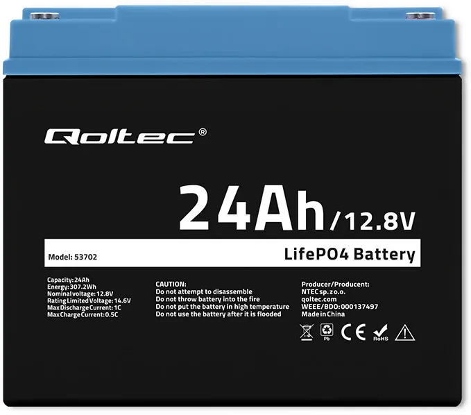 LiFePO4 battery 12.8V, 24Ah, 307.2Wh, BM