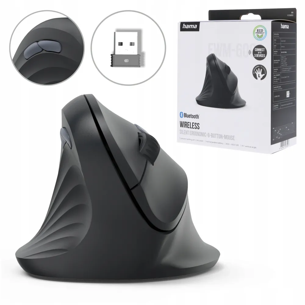 ergonomic multi-device mouse EWM-600 black left