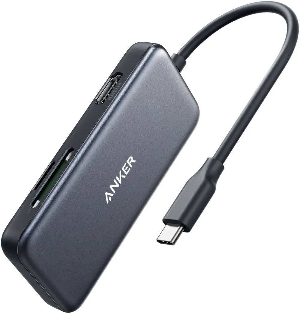 DOCKING Station Anker 5-in-1, porturi: 2 x USB-A 3.0, HDMI 4K @30Hz, microSD, SD, fara functie de incarcare, conectare prin USB-C, gri, "A8334HA1" (timbru verde 0.18 lei - 194644021085