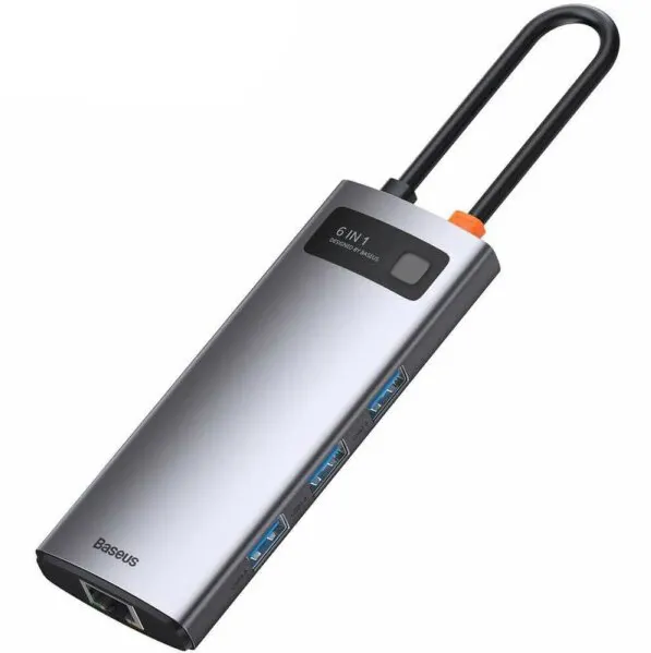 Docking station Baseus Metal Gleam CAHUB-CW0G USB-C 3x USB 3.0 RJ-45 HDMI 4K PD 100 W gri