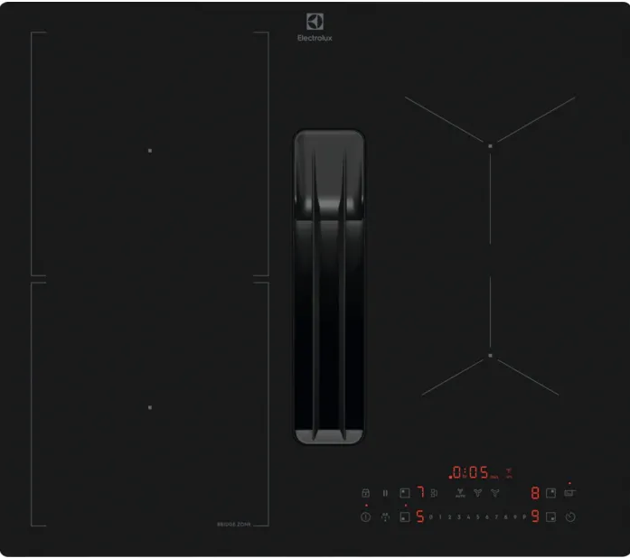 Electrolux ECC63410CT built-in hob, induction + integrated hood, 4 cooking zones, 60 cm, Matt Black (Saphir Matt SE)