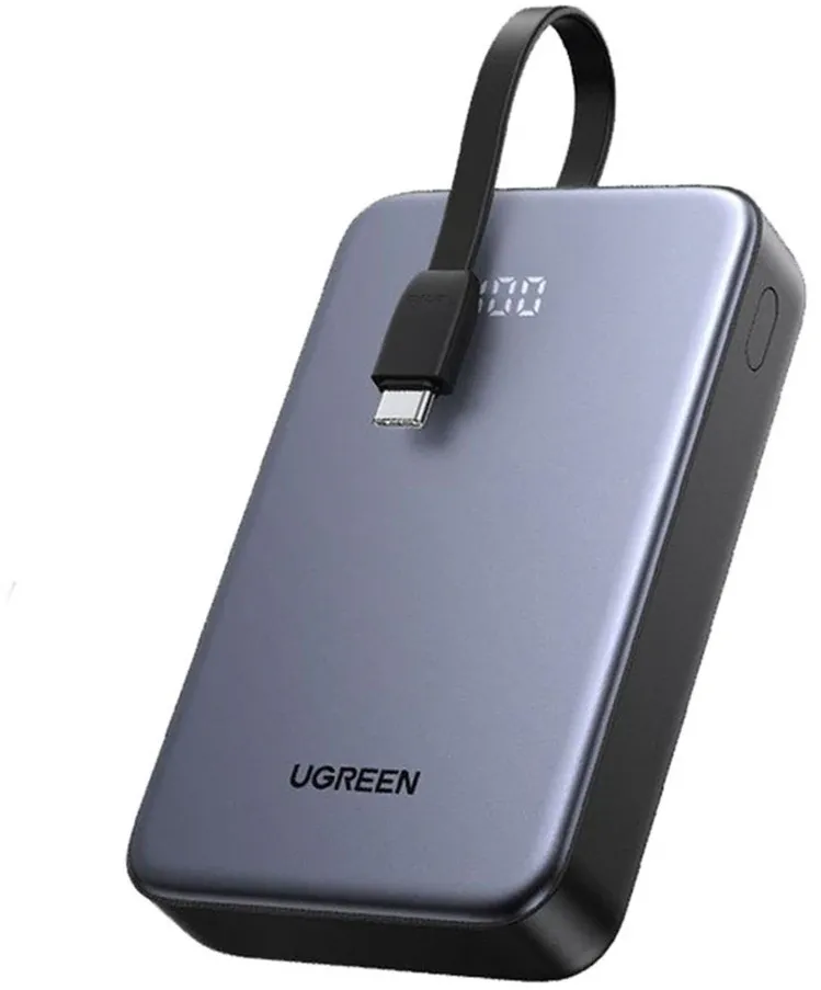 POWER BANK Ugreen "PB505", 20000mAh, 20W, 1 x USB Type-C input/output, cablu USB Type-C integrat, gri "45762" (timbru verde 0.98 lei)