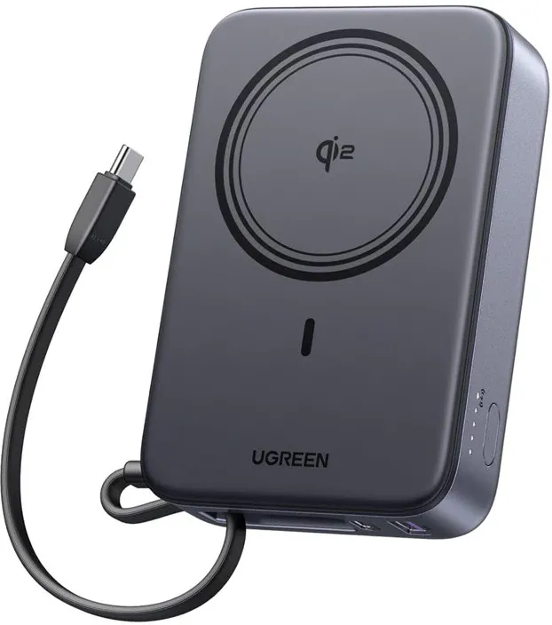 POWER BANK Ugreen "PB567", 20000mAh, 30W PD3.0, 1 x USB, 1 x USB Type-C, incarcare magnetica 15W, 1 x USB Type-C cablu integrat, gri, "55450B" (timbru verde 0.98 lei)
