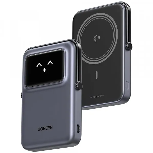 POWER BANK Ugreen "PB764", 10000mAh, 20W, prindere magnetica, wireless charging: Qi 2 15W max, 1 x USB Type-C input/output, gri "45329" (timbru verde 0.98 lei)