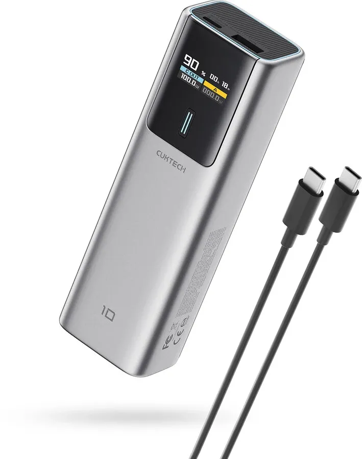 POWER BANK Cuktech P+ Series 1C1A, 10000mAh, 150W, 1 x USB; 1 x USB Type-C, digital display pt. status baterie, gri "CKPB100PGLBK" (timbru verde 0.98 lei)
