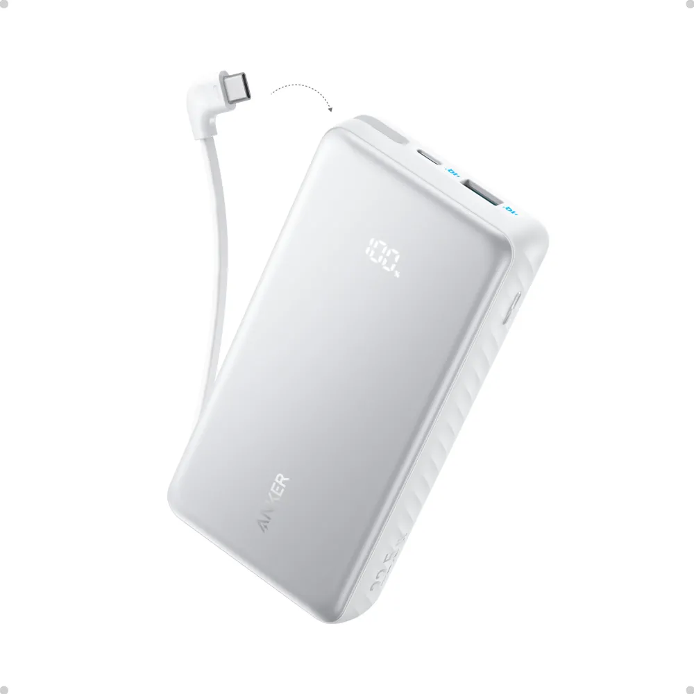POWER BANK Anker 20.000 mAh, 22.5W Fast charge, 1 x USB-C, 1 x USB-A, afisaj electronic, cablu USB-C inclus, 392, alb, "A110EH21" (timbru verde 0.98 lei) - 194644276652