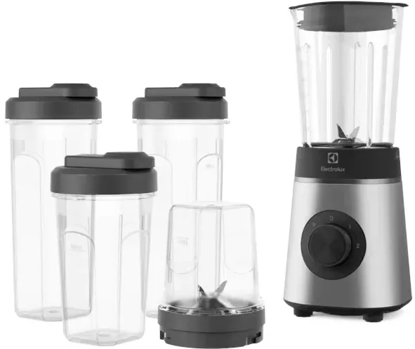 Blender compact ELECTROLUX Create 4 E4CB1-6ST, 350W, 2 Trepte Viteza + Pulse, recipient sticla 600 ml, recipiente din Tritan (2 x 600 ml / 1 x 300 ml), rasnita, Inox