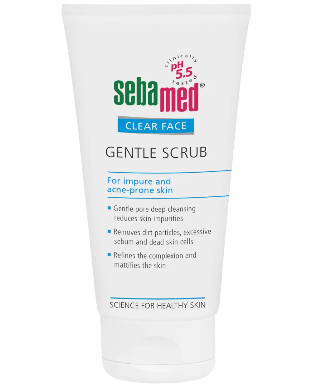 Scrub dermatologic delicat Clear Face Sebamed pentru ten acneic, 150 ml