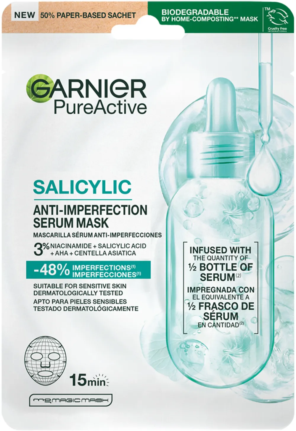Masca-servetel Garnier Pure Active Salycilic pentru ten cu imperfectiuni, 23g