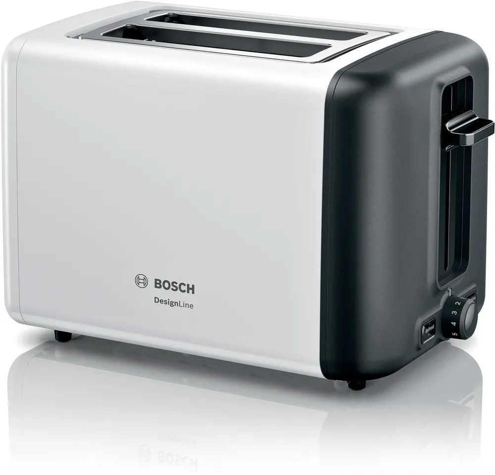 Prajitor de paine Bosch DesignLine TAT3P421, 2 felii, 970W, Alb/ gri