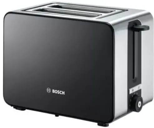 Prajitor paine Bosch TAT7203, 1050 W, 2 felii, Controlul variabil de rumenire, Senzor electronic pentru prajire uniforma, Negru/Inox