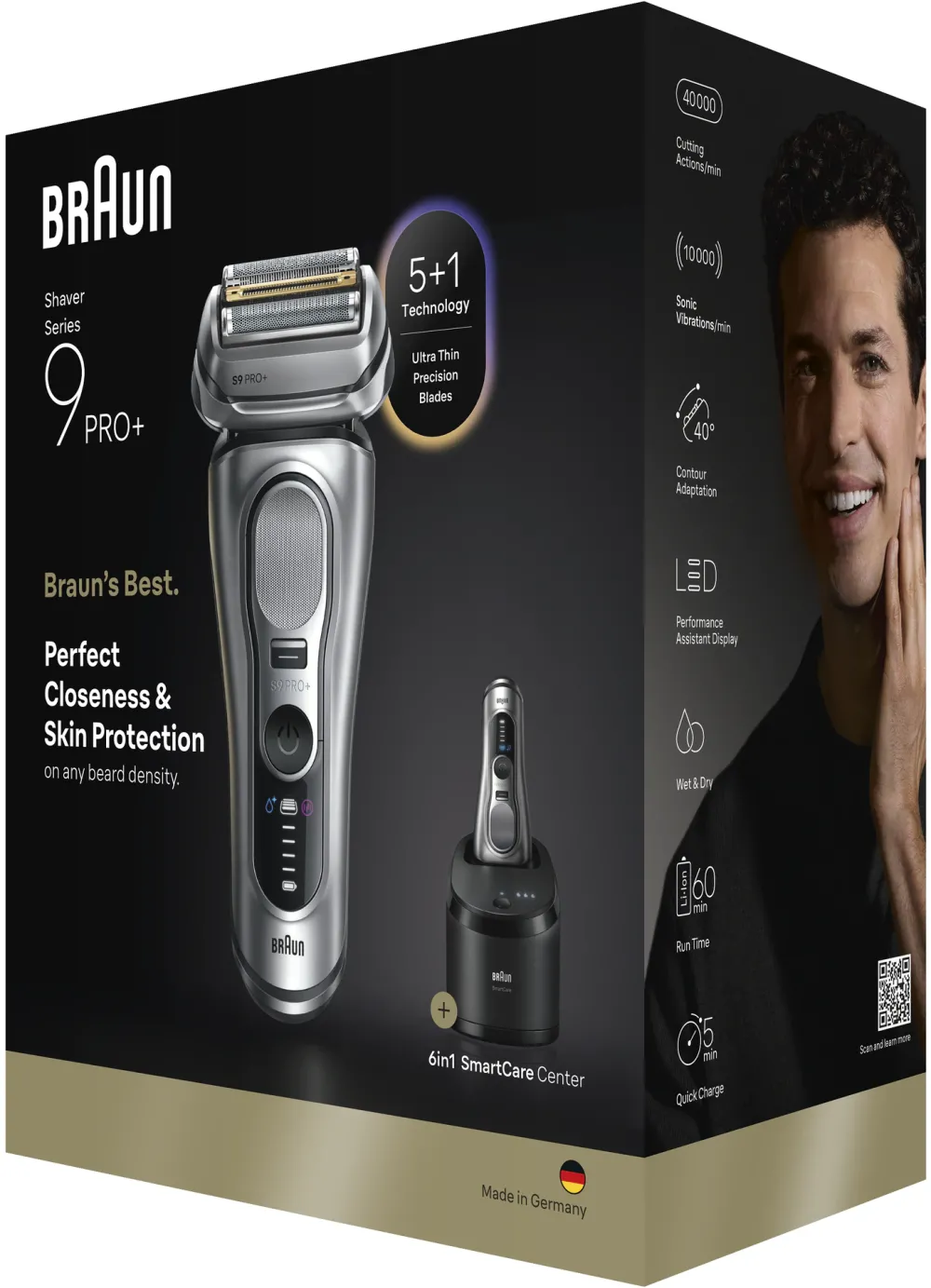 Aparat electric de ras Braun Seria 9 PRO+ 9667CC, Lame de precizie Ultra-Subtiri 5+1, Pro Sensoadapt, Autonomie pana la 60 de minute, Statie SmartCare 6-in-1, Utilizare umeda/uscata, Argint