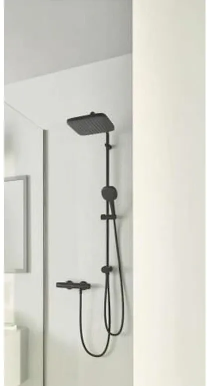 Coloana de dus 266982431 Vitalio Comfort, montare pe perete, dus fix, patrat, para de dus, 2 jeturi, furtun de dus 1.750m, negru