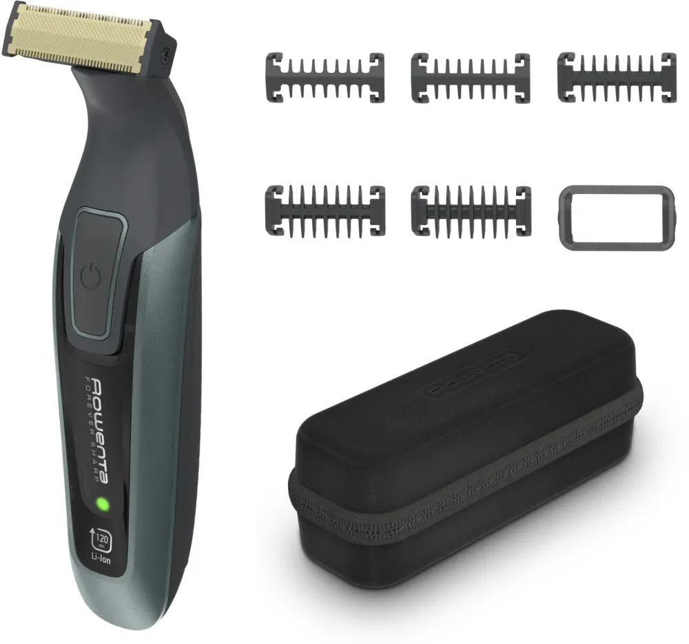 Aparat de tuns, conturat si ras Rowenta Forever Sharp Comfort TN6044E0, 5 piepteni detasabili, autonomie 120 min, incarcare rapida, wet & dry, husa inclusa, negru