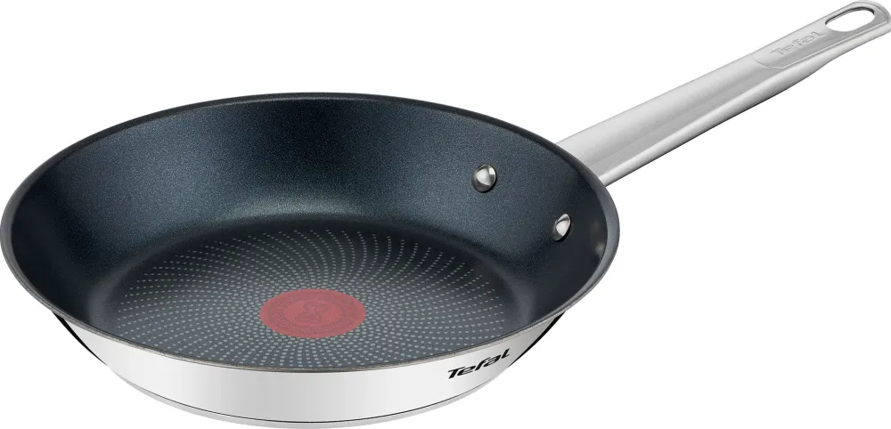 Tigaie Tefal Cook Eat, inductie, invelis antiaderent Titanium, indicator Thermo-Signal, maner nituit, inox premium, 24 cm, argintiu/negru