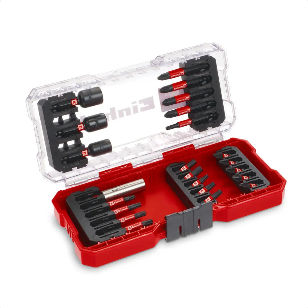 Set 28 biti Einhell 49108703, biti 25 mm, biti de 50 mm, suport pentru biti de 60 mm, tubulare, cutie de depozitare