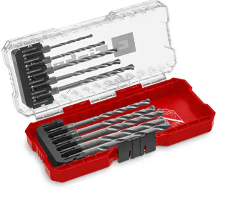 Set 10 burghie zidarie Einhell 49108743, tija E 6,3, insertie de carbura, ax rulat, cutie de depozitare