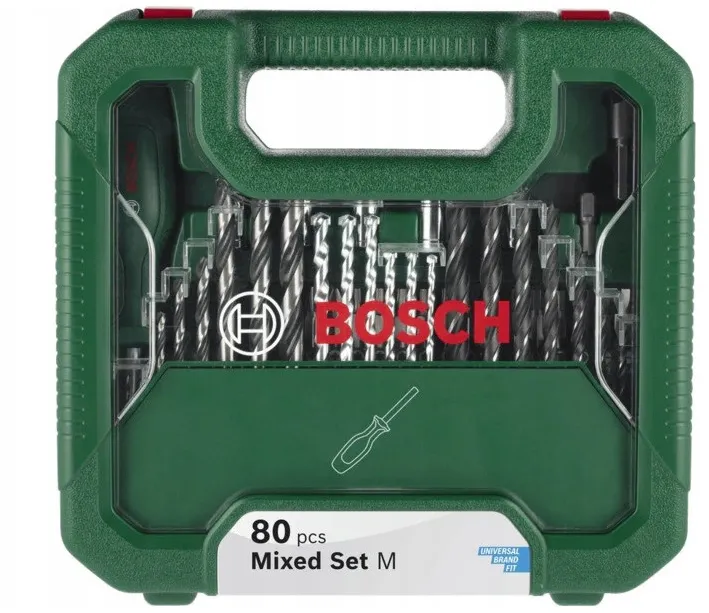 Set accesorii gaurire si insurubare Bosch DIY Mix Set M 2608522567, 80 piese, burghie si biti, valiza cu capac transparent