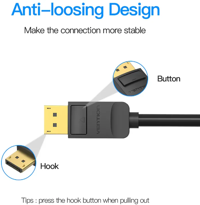 Cablu video Vention, DisplayPort(T) la HDMI(T), 1.5m, rezolutie maxima 1080p la 60 Hz, conectori auriti, cupru, invelis PVC, negru, "HADBG" (timbru verde 0.18lei) -  6922794733336