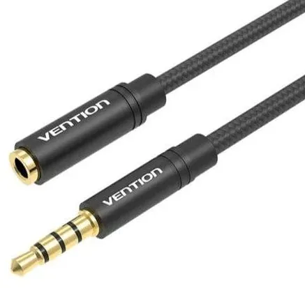 Cablu audio prelungitor Vention, Jack 3.5mm (T) la Jack 3.5mm (M), 2m, negru, "BHBBH" (timbru verde 0.08 lei)