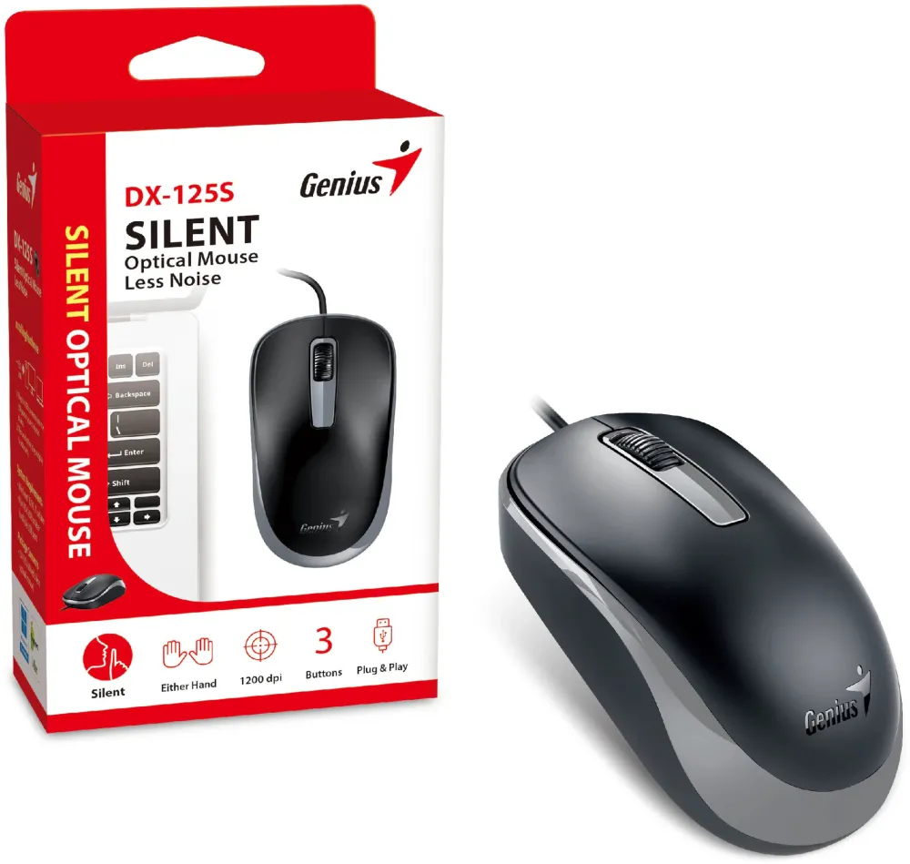 MOUSE Genius "DX-125S, PC sau NB, cu fir, USB, optic, Silent Click, negru, "31010027401" (timbru verde 0.18 lei)