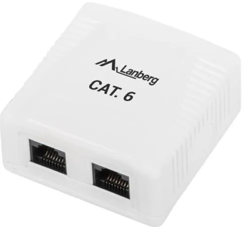 Accesoriu Retea LANBERG Priza dubla UTP cat 6, neecranata, Lanberg 40425, montaj aparent, 2 x RJ45, alba