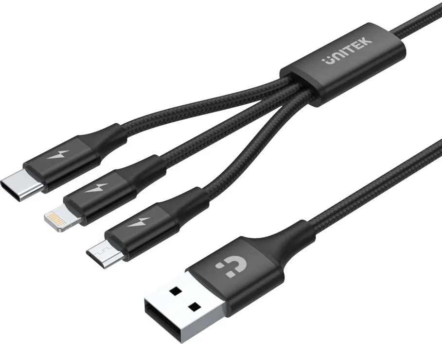 Unitek Cablu Date C14049BK 1.2 m USB 2.0 USB C Micro-USB B/Lightning Black