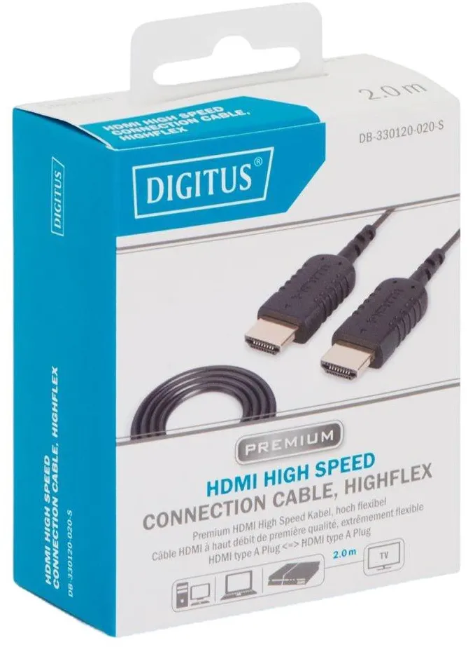 DIGITUS HDMI Anschlusskabel, HighFlex St/St, 2.0m, sw