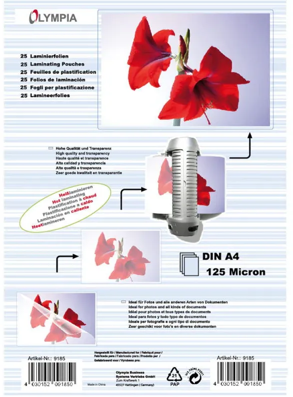 Olympia Laminierfolie DIN A4 125 Mic 25 Stück transp.