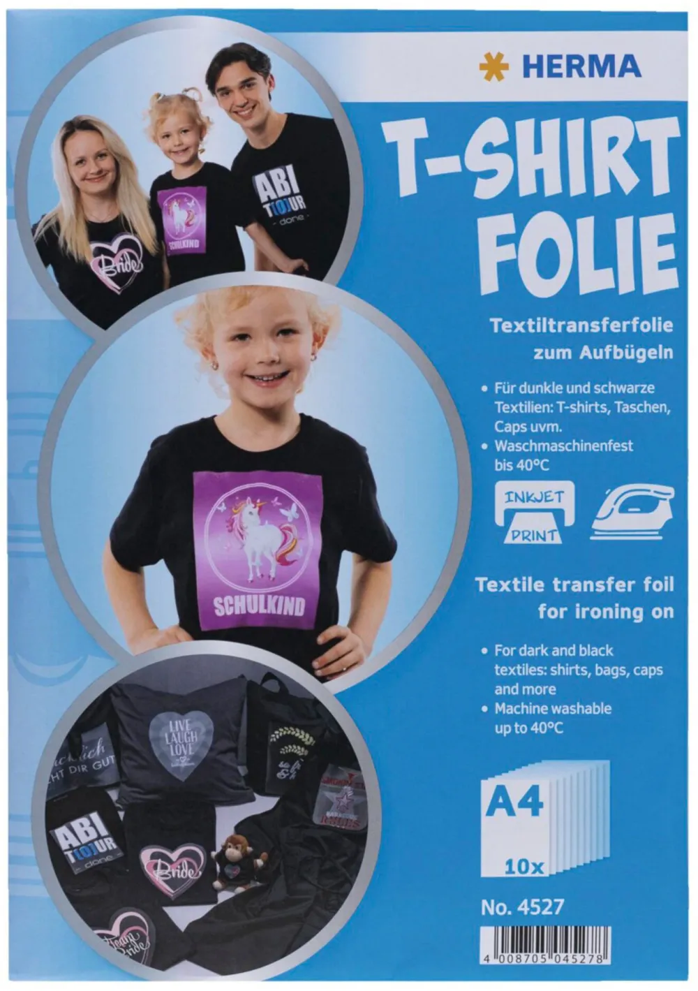 Herma T-Shirt Foil A4 f. dark + black Textiles 10 Sheets 4527