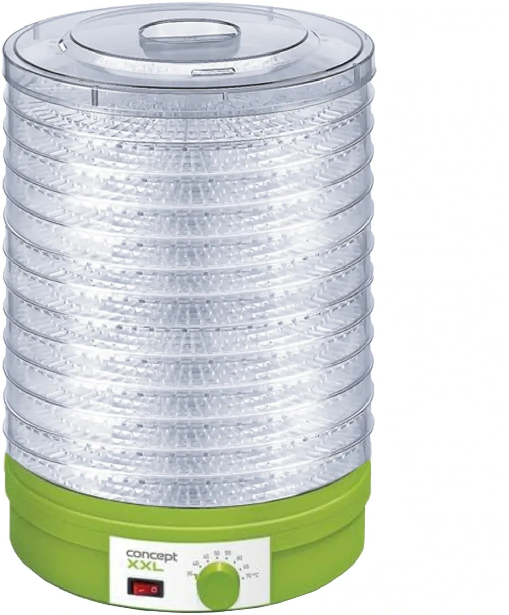 Deshidrator alimente Concept SO1025 XXL cu tavi stivuibile, 12 programe, 245 W, verde