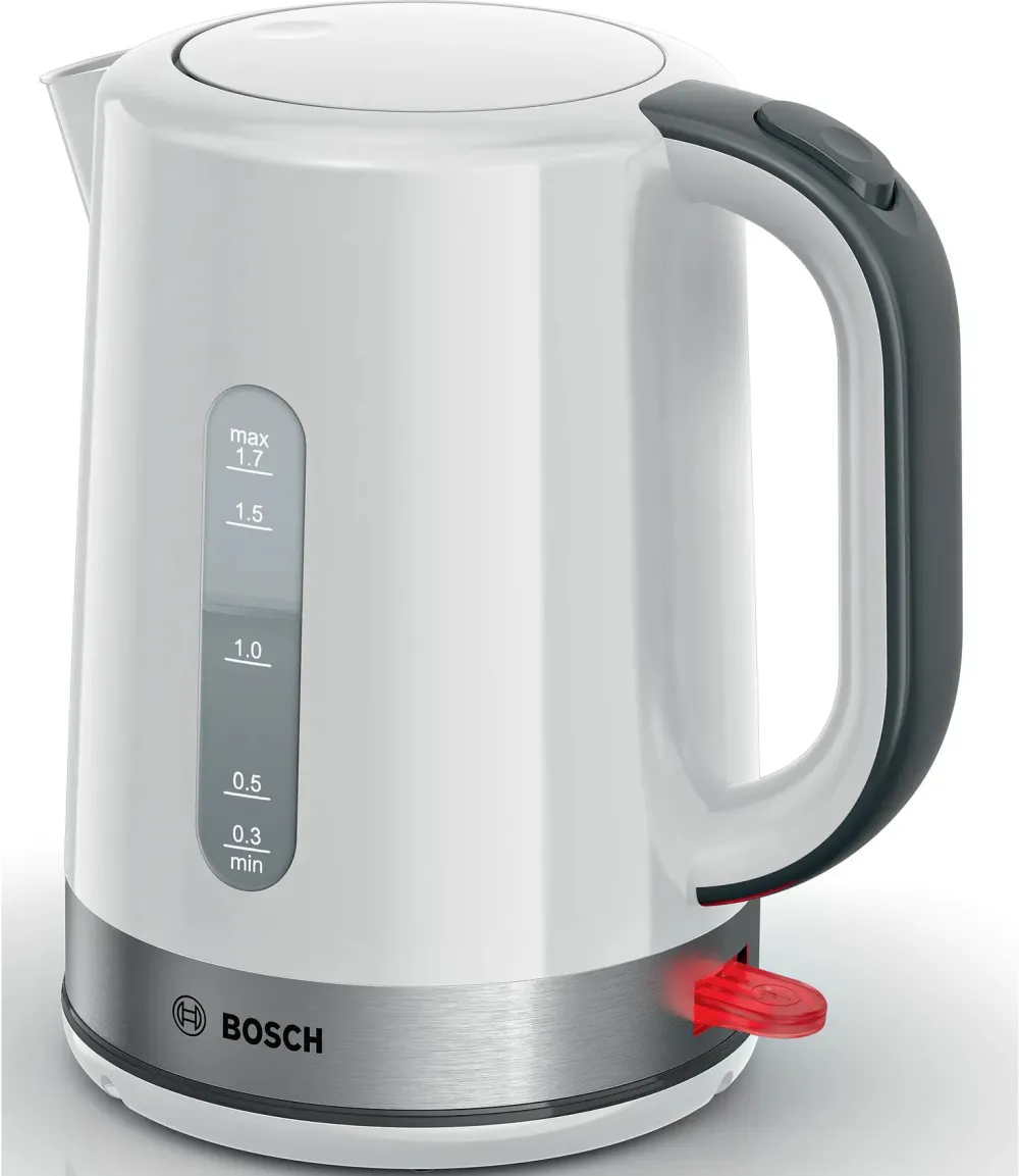 Fierbator, Bosch, TWK6A511, 2200 W, 1,7 L, element de incalzire ascuns, otel inoxidabil alb