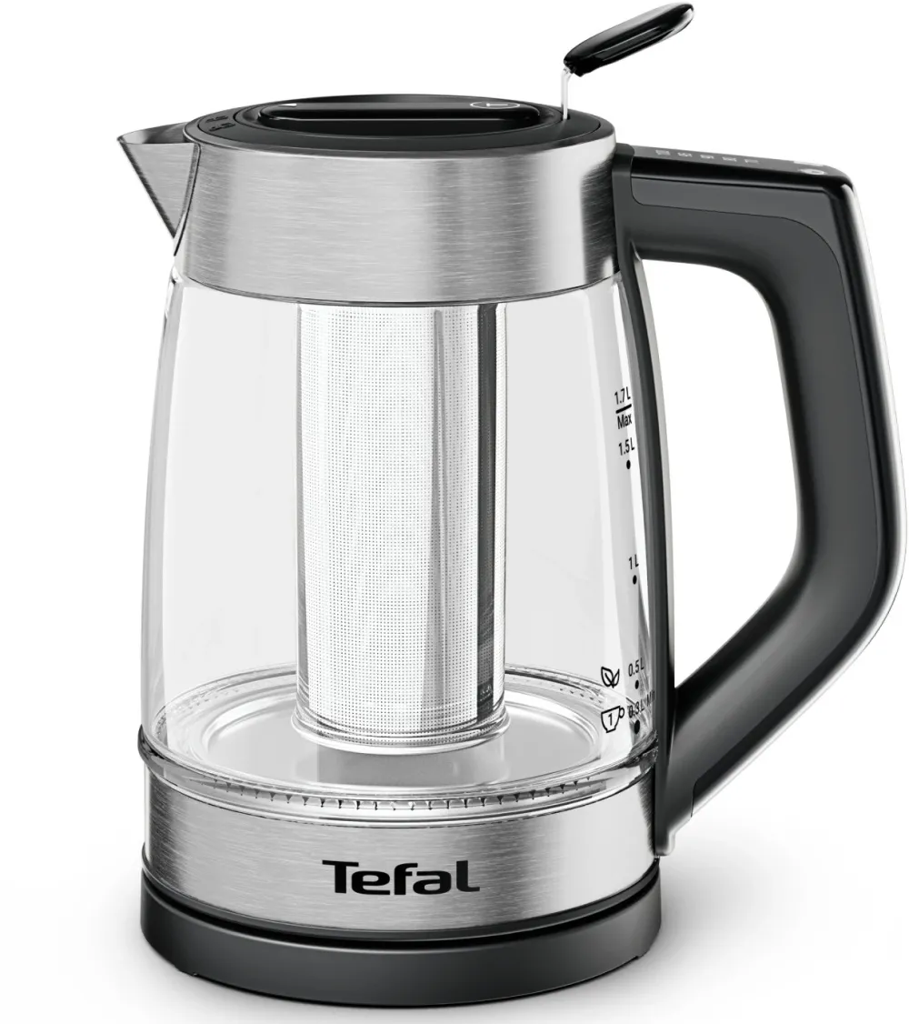 Fierbator electric Tefal Element BJ760DE0, 2200 W, 1.7 L, 5 trepte temperatura, infuzor pentru ceai, baza rotativa, argintiu & negru