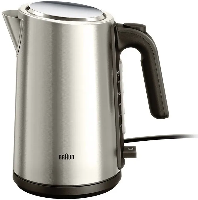Fierbator Braun PurShine WK5200BK, 2200 W, capacitate 1.7 L, otel inoxidabil, sistem EasyPour, argintiu/negru