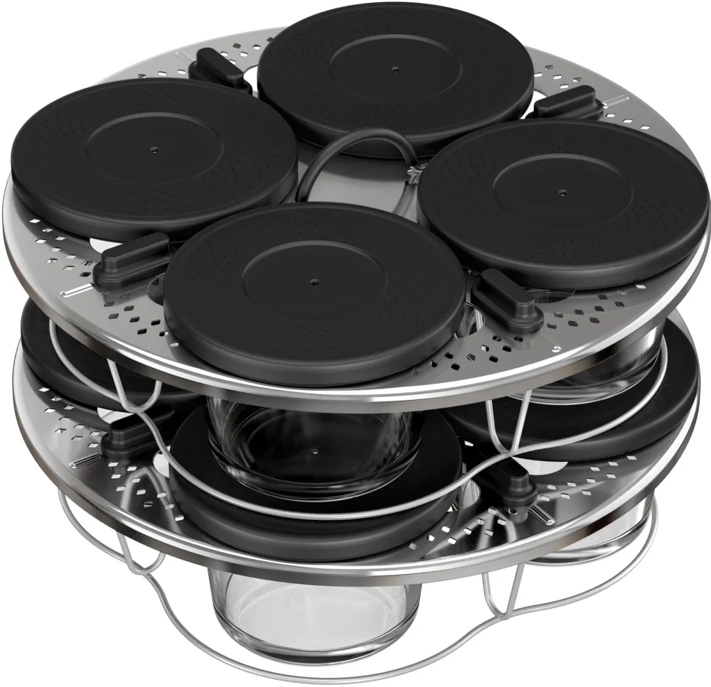 Set de 8 recipiente de sticla cu capac si suport Tefal XA6140E0, compatibile cu multicookerul Tefal Cook4me, seriile CY85xx, CY91xx, transparente