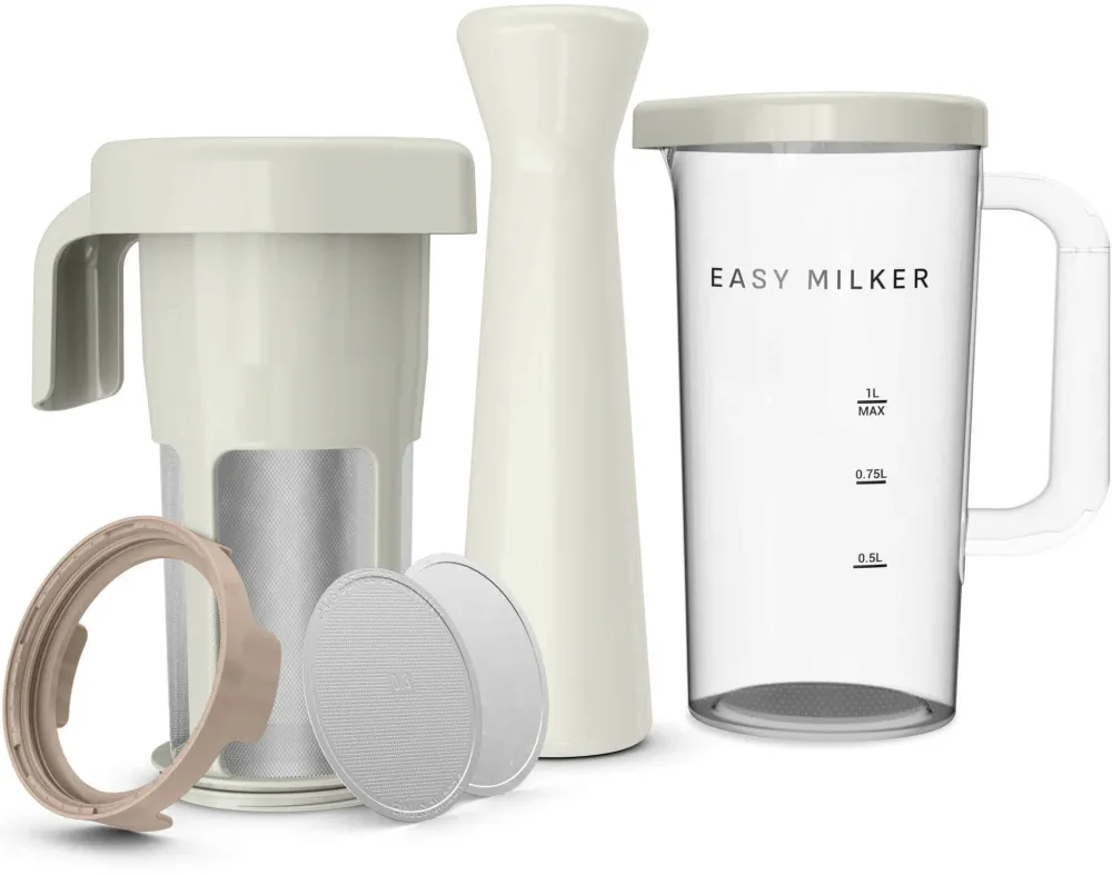 Aparat pentru preparare lapte vegetal Tefal Easy Milker VZ700AE0, capacitate 1L, baza detasabila, strecuratoare, capac pentru depozitare in frigider, crem