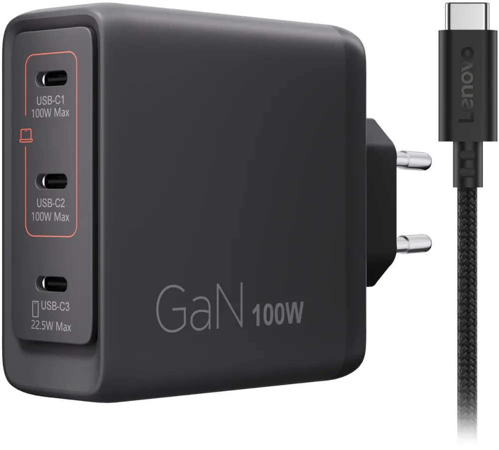 LENOVO 100W GaN 3 Ports USB-C Triple AC Adapter