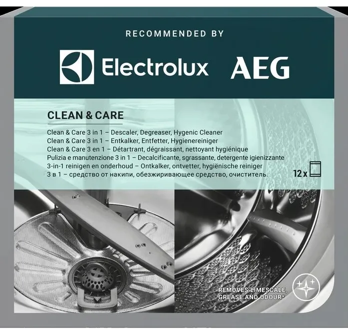 Solutie anticalcar Clean and Care 3x 1 pentru masini de spalat rufe & vase ELECTROLUX M2GCP121, (12 buc)