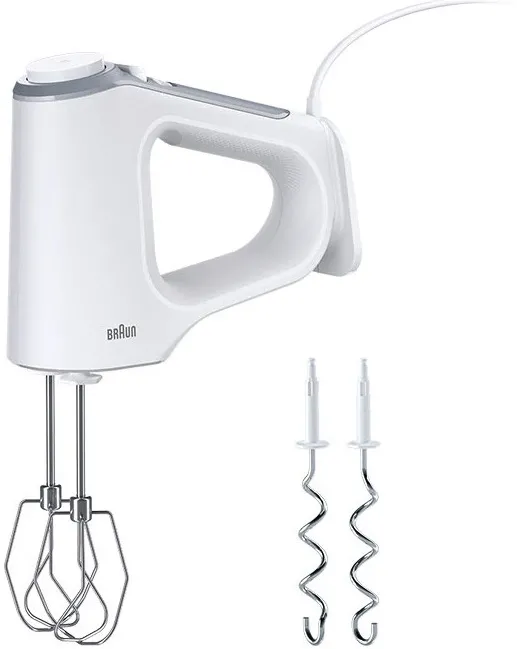 Mixer de mana Braun MultiMix 3 HM3200WH, 550 W, 5 viteze + Turbo, teluri MultiWhisk, 2 carlige framantare, alb/gri