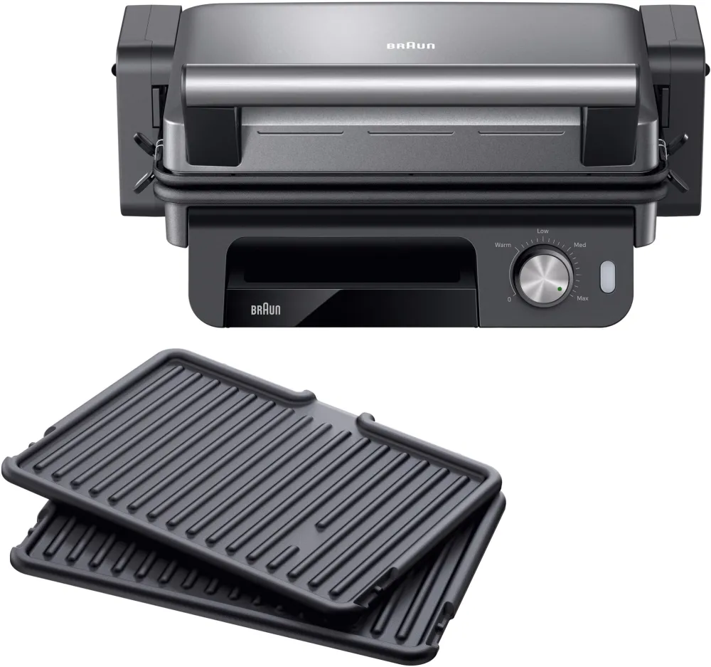 BRAUN Gratar electric multifunctional Braun MultiGrill CG5033, 0X17900014, 2000 W, 3 moduri de gatire, temperatura maxima 230˚C, argintiu/negru