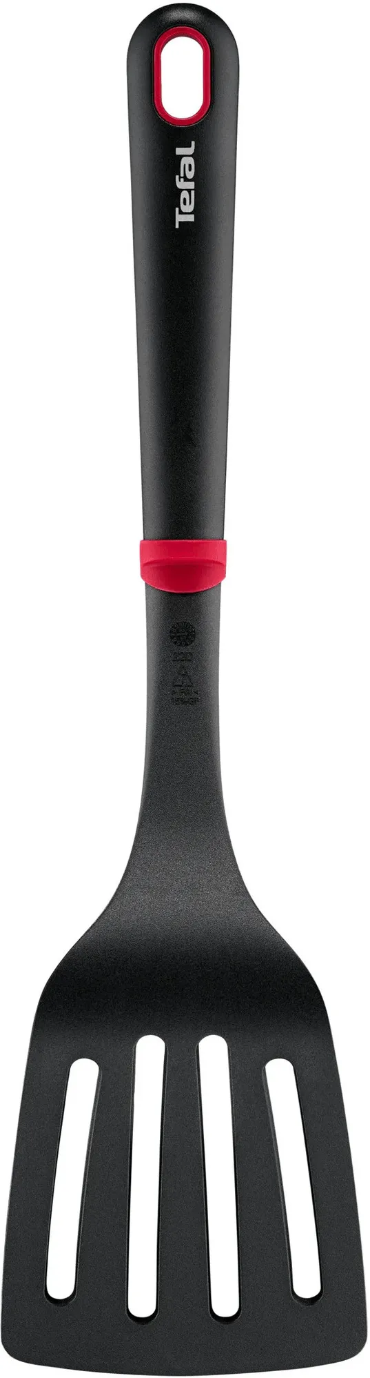 Spatula cu fante Tefal Ingenio+, rezistenta la temperaturi inalte, compatibilitate cu masina de spalat vase, plastic, negru & rosu