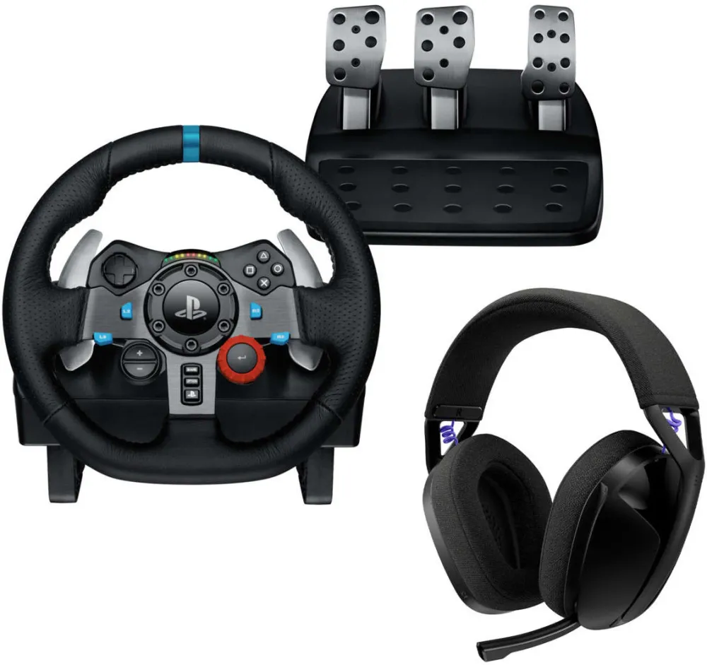 Volan cu pedale Logitech G29 Driving Force + Casti wireless G321 Lightspeed - pentru PlayStation 5, PlayStation 4, PC, Negru
