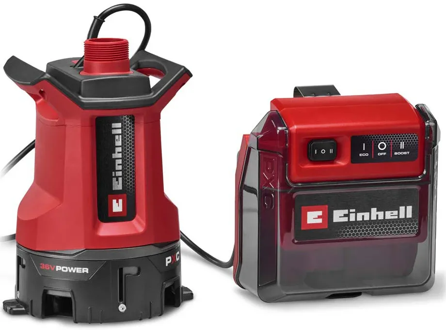 Pompa submersibila pe acumulator pentru apa murdara Einhell GE-DP 36/35 LL Li-Solo Power X-Change, 36 V, debit 14.000 l/h, inaltime refulare maxim 9 m, imersie 6 m, presiune maxim 0.9 bar, mod ECO/BOOST, fara acumulator si incarcator in pachet
