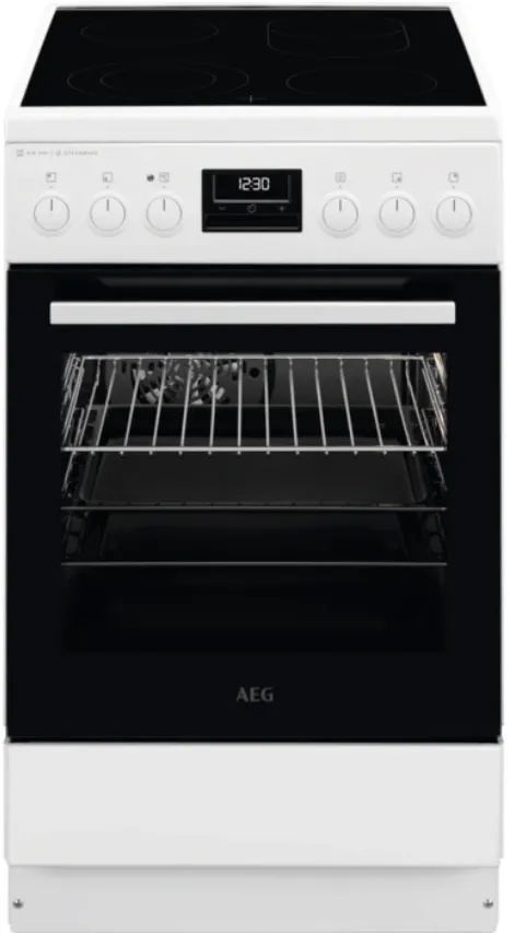 AEG Aragaz AEG CCB56491BW, Vitroceramica, 4 zone de gatit, SteamBake, AirFry, Timer cu display electronic, Grill, Clasa A, 50 cm, Alb