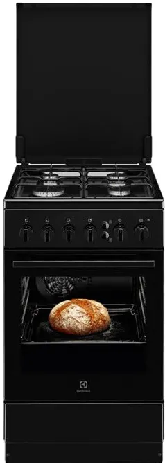 Aragaz Electrolux LKG504023K, Gaz, 4 arzatoare, Capac Metalic. Autocuratare Catalitica, Timer mecanic, Aprindere integrata plita si cuptor, Grill Electric, Iluminare cuptor, 50x60 cm, Siguranta plita+cuptor; Negru