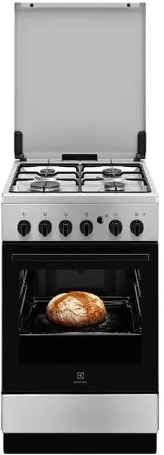 Aragaz Electrolux LKG504015X, Gaz, 4 arzatoare, Capac Metalic. Autocuratare Catalitica, Timer mecanic, Aprindere integrata plita si cuptor, Grill Electric, Iluminare cuptor, 50x60 cm, Siguranta plita+cuptor; Inox