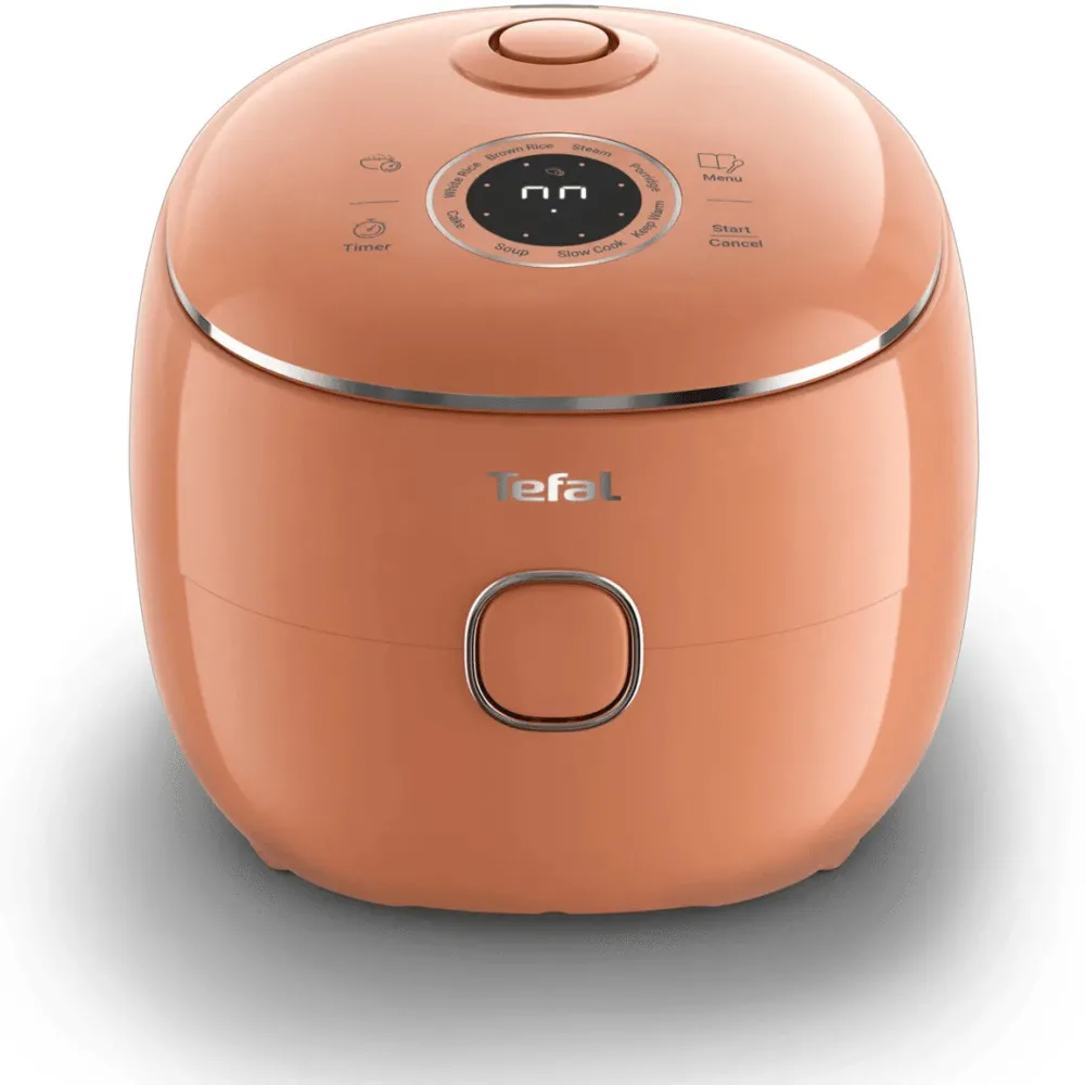 Aparat multifunctional de gatit orez Tefal Pop RK535TE0, 350 W, 8 programe, capacitate 0.7 L, NFC integrat, tehnologie Fuzzy Logic, functie mentinere la cald, tehnologie digitala, design compact, portocaliu