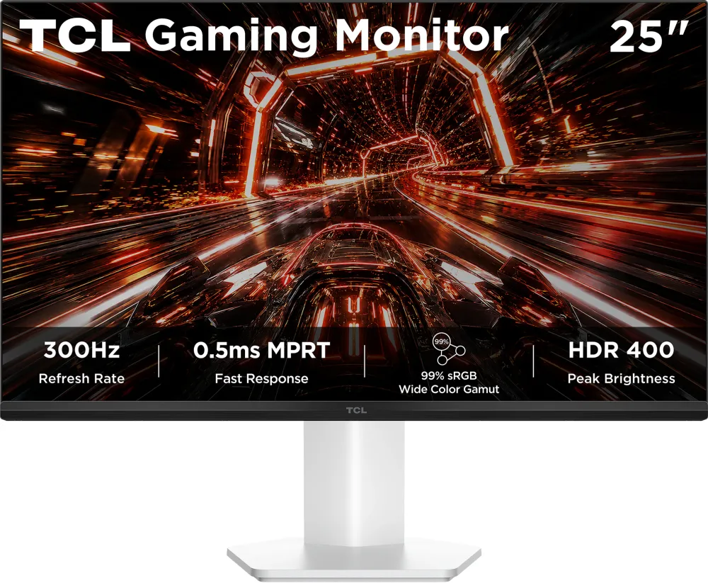 Monitor Gaming TCL LED 25P1AD, 25", FHD (1920x1080), 300Hz, 0.5ms MPRT Fast Response, AMD FreeSync™, Smart Shadow Boost, HDR400, Culoare Alb